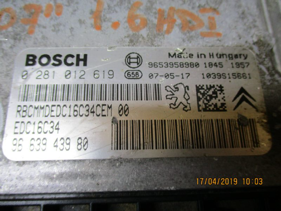 Citroen Berlingo Peugeot Ranch e Partner 1600 Diesel hdi anno dal 2003 al 2008 Centralina motore ECU 0281012619 9663943980