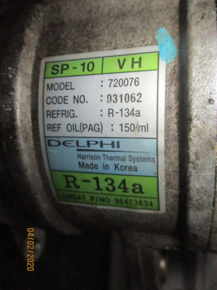 Chevrolet Kalos 2° serie Aveo anno dal 2002 al 2008 Compressore aria condizionata Delphi 96473634 720076