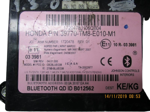 Honda Insight CR-Z anno dal 2009 al 2014 Centralina Telefono 39770-TM8-E010-M1 10R-033981