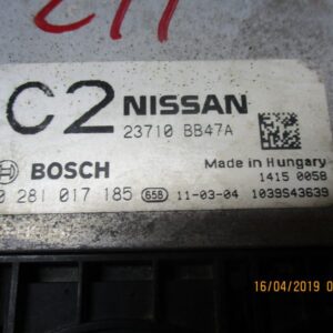 Nissan Qashqai J10 2000 Diesel anno dal 2007 al 2013 Centralina motore  0281017185 23710 BB47A.