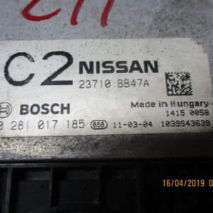 Nissan Qashqai 2000 Diesel anno 2009 Centralina motore  0281017185 23710 BB47A.