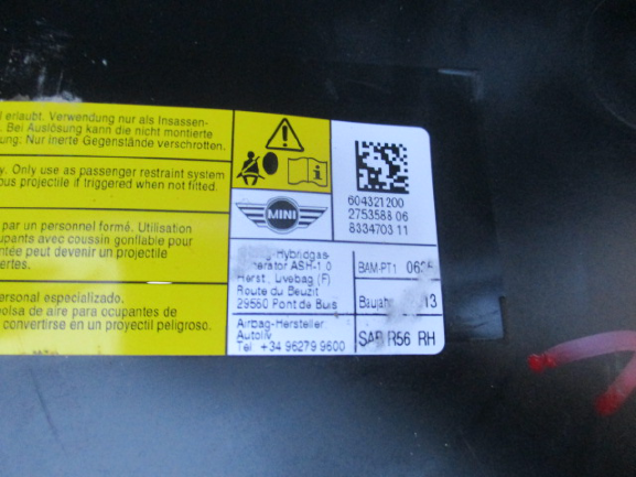 Mini Cooper D anno dal 2009 al 2015 Airbag sedile destro 604321400